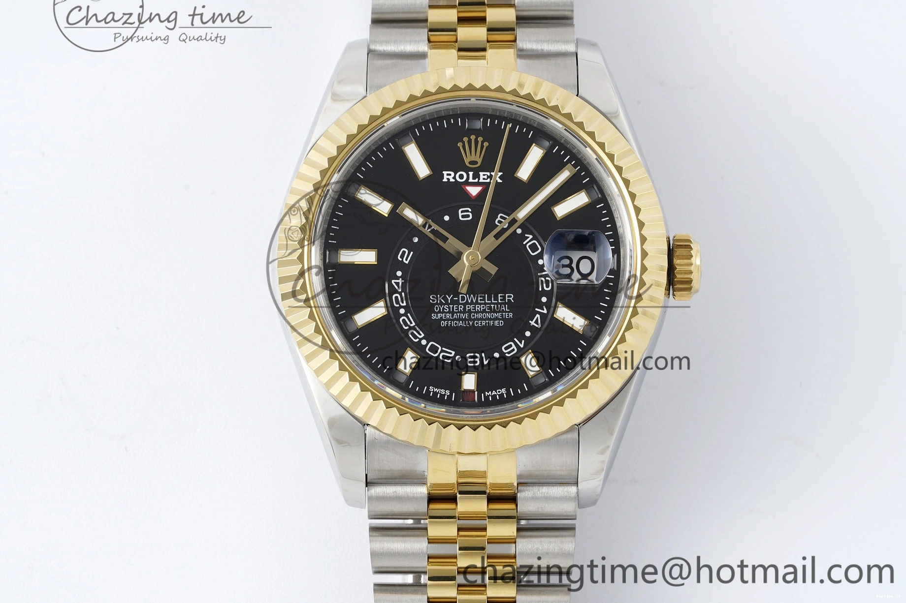 1224 Skydweller SS YG Noob Best Edition Black Dial on SS YG Jubilee Bracelet A23J Efficient 2122